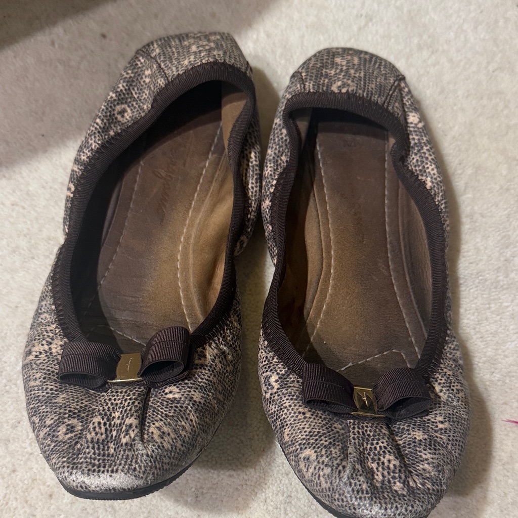 Salvatore Ferragamo Brown Snakeskin-Print Ballet Flats